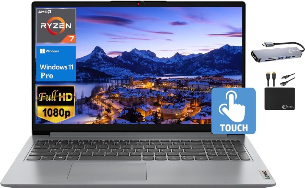 Lenovo IdeaPad 2024 Newest Laptop, 15.6 FHD IPS Touchscreen, 8-Core AMD Ryzen 7 5700U (Beat i7-1180G7), 24GB RAM, 1TB SSD, Radeon Graphics, Webcam,WiFi 6, Long Battery, Win 11 Pro+MarxsolAccessory