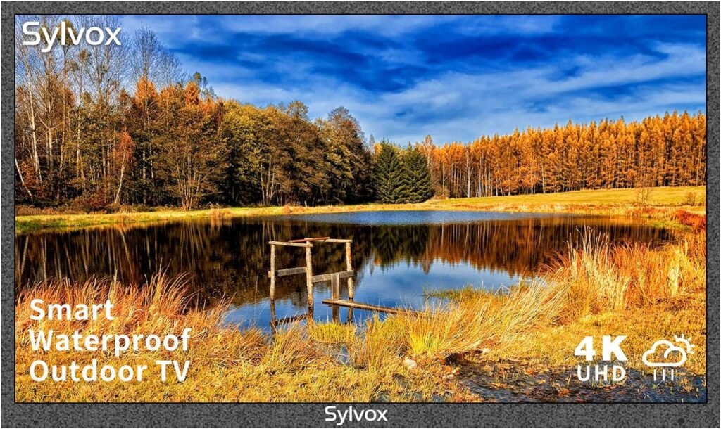 SYLVOX 43 inch Outdoor TV, Smart TV Waterproof 4K LED Outdoor Television with Dual Speakers, Ultra-Thin High Resolution, Support Bluetooth  Wi-Fi, Deck Series Suitable for Partial Sun Areas